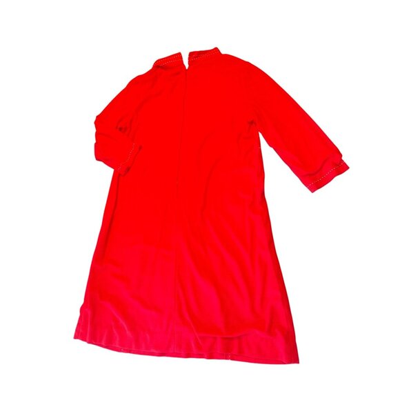 Vintage 70s Union Made Ladies Red Mod Shift Dress With Detailed Stitching Size 1 - Picture 4 of 6